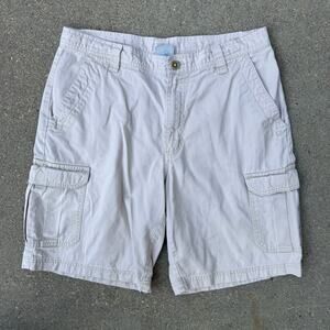 Y2K Columbia Omni Shade Cargo Shorts Cream Size 34x10 Gorpcore Hiking